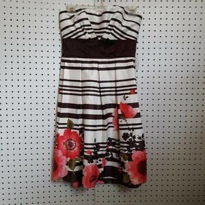 Teeze Me Juniors Strapless Fit & Flare Dress Size 11 NWT Brown/Off White/Coral